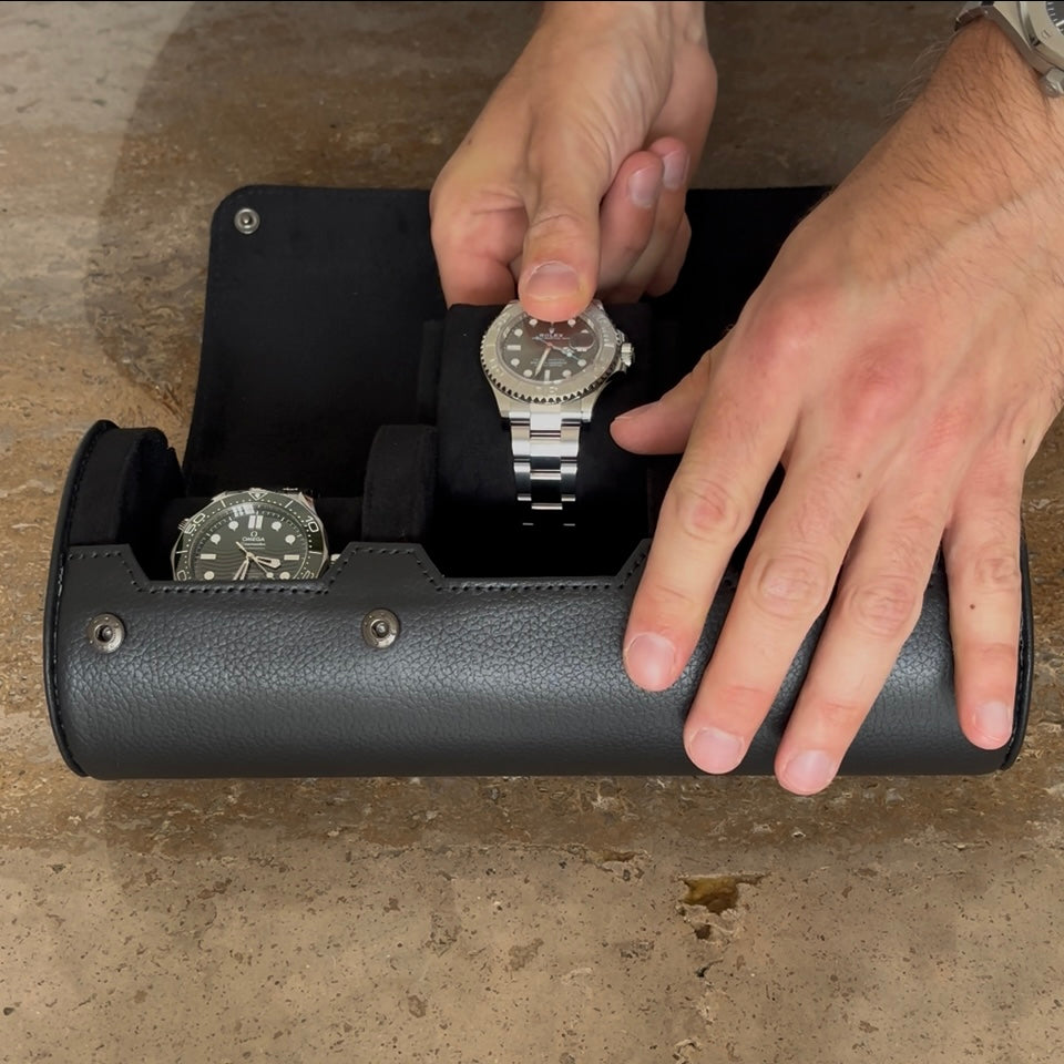 Inside the ASCATI watch roll showing the precision sliding rail system built into the sidewalls